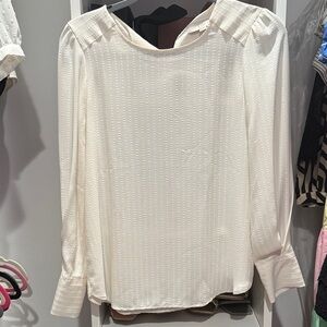 LOFT Cream Textured Long Sleeve Blouse